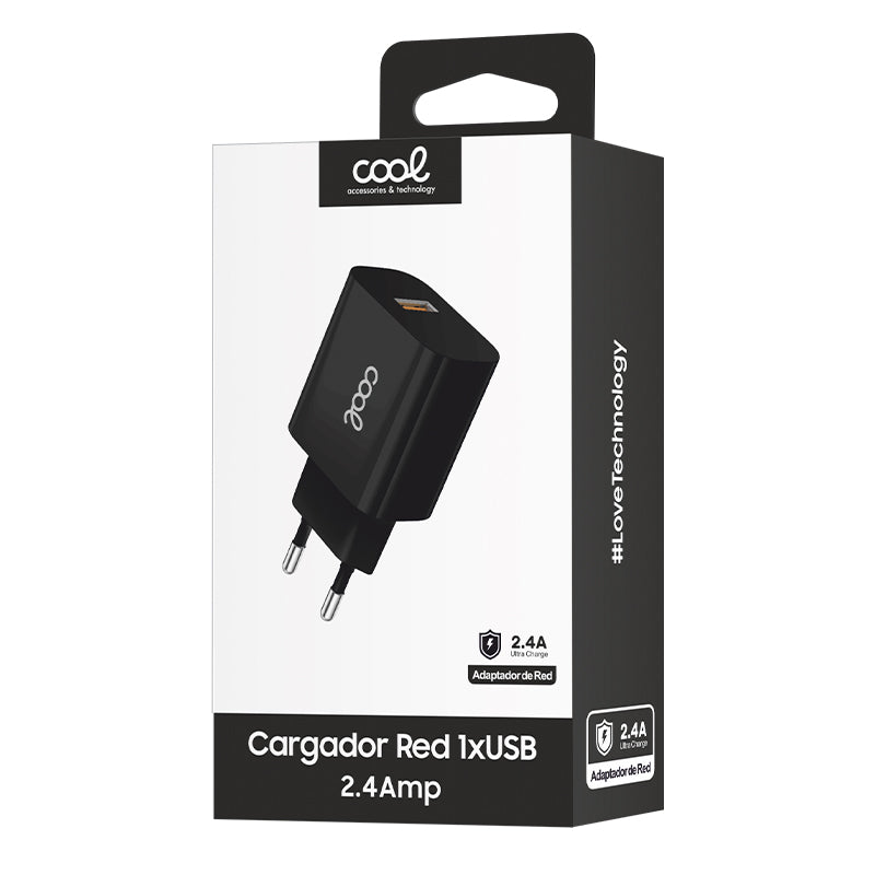 CARREGADOR DE REDE ADAPTADOR USB UNIVERSAL COOL 2,4 AMPERIOS PRETO