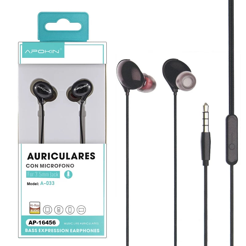 FONES DE OUVIDO APOKIN COM MICROFONE PRETO