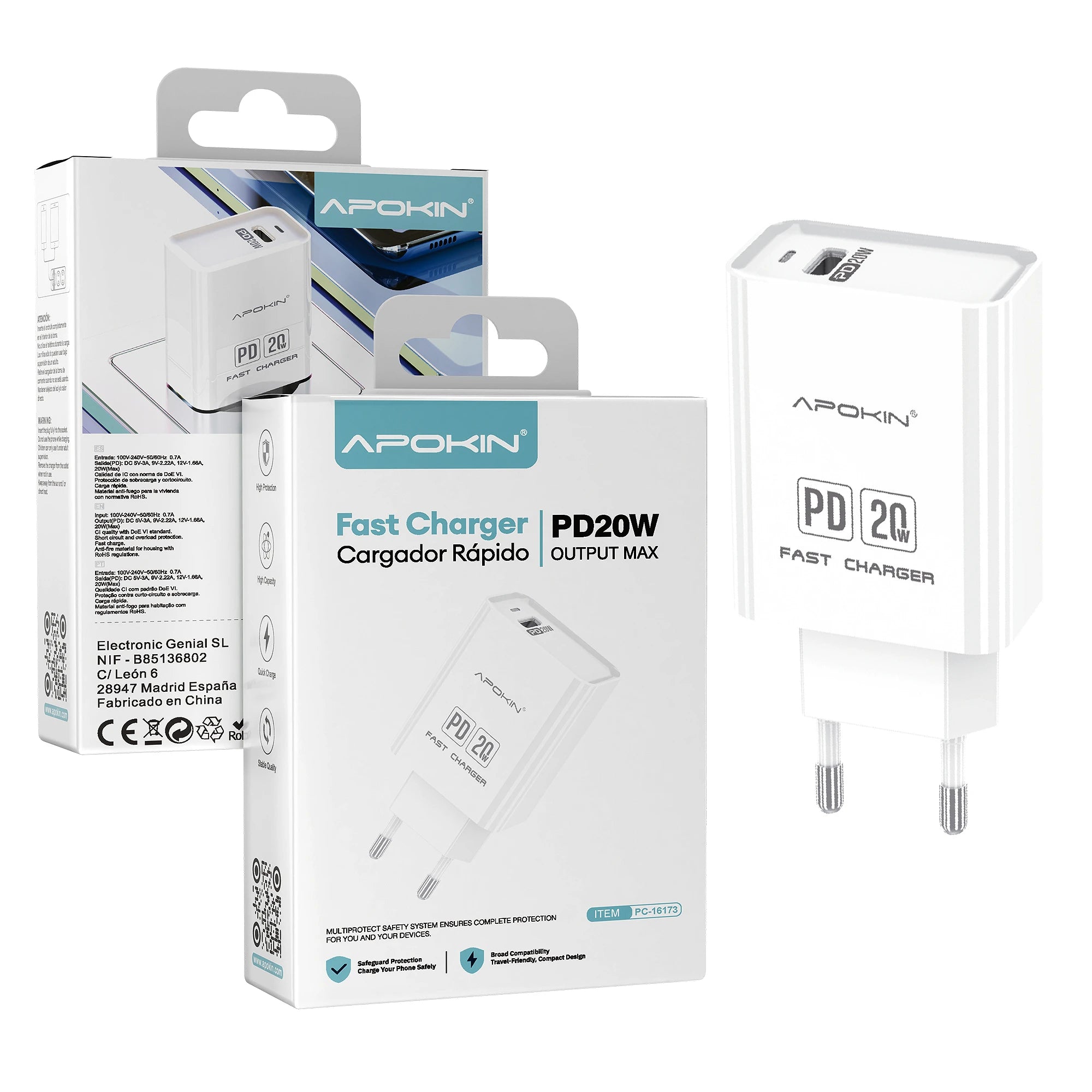 CARREGADOR DE REDE TIPO C APOKIN 81126 DE 20 W