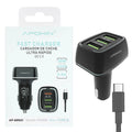 CARREGADOR DE CARRO DE 30 W COM TRÊS PORTAS USB 3.0 E CABO TIPO C PC-896 PRETO