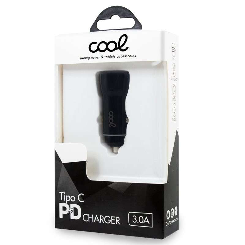CARREGADOR DE CARRO DE ENTRADA UNIVERSAL TIPO C (PD) COOL (18 W) PRETO