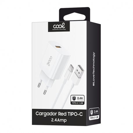 CARREGADOR DE REDE TIPO C + CABO COOL UNIVERSAL 2.4AMP BRANCO